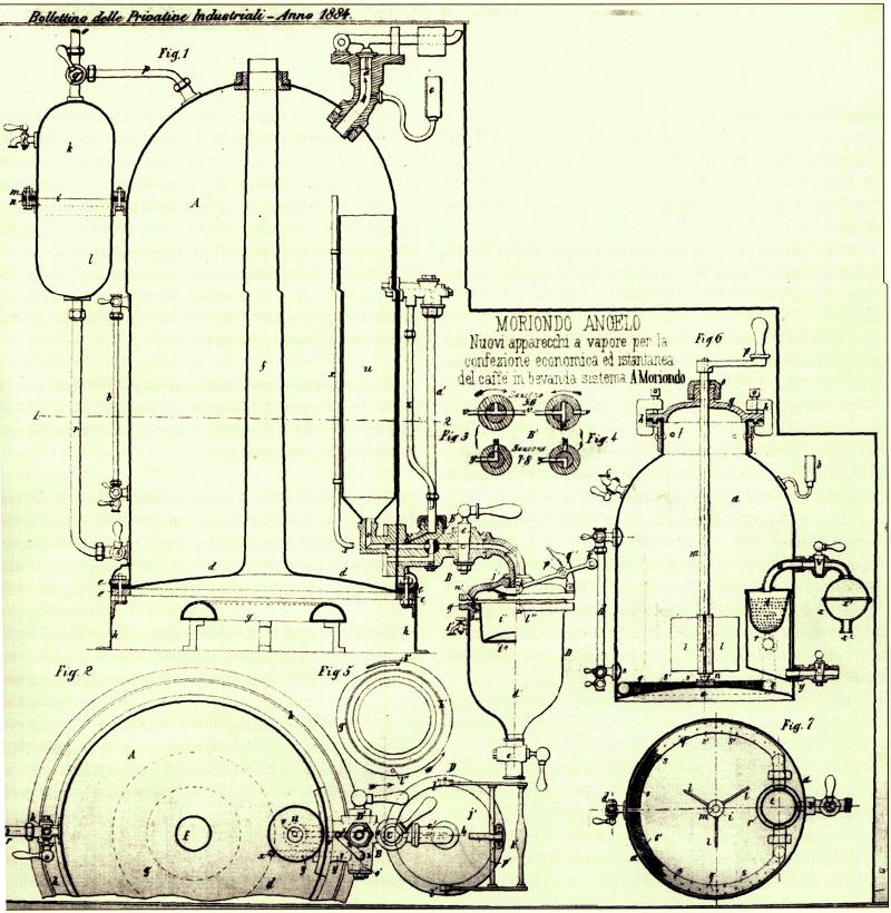 Patent by Angelo for first espresso machine